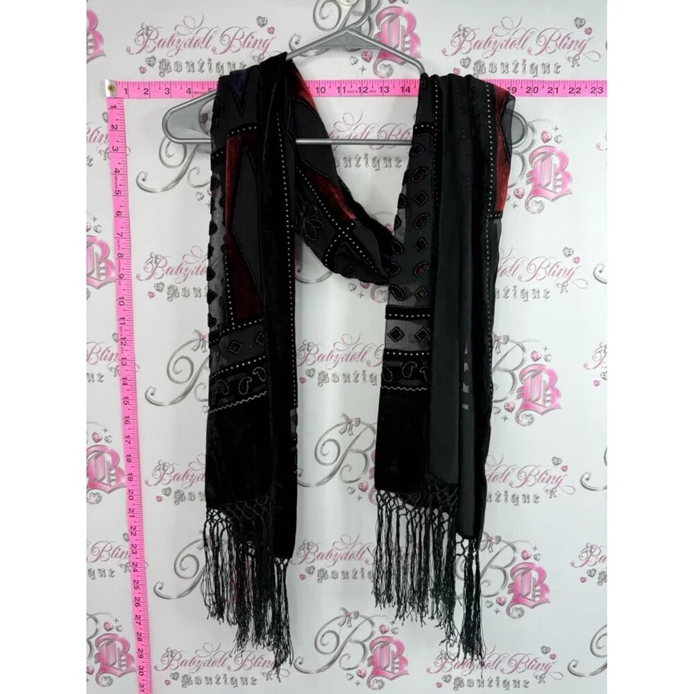 Scarf wrap Black and Burgundy Embellished Women's Scarf - Brand Unbranded